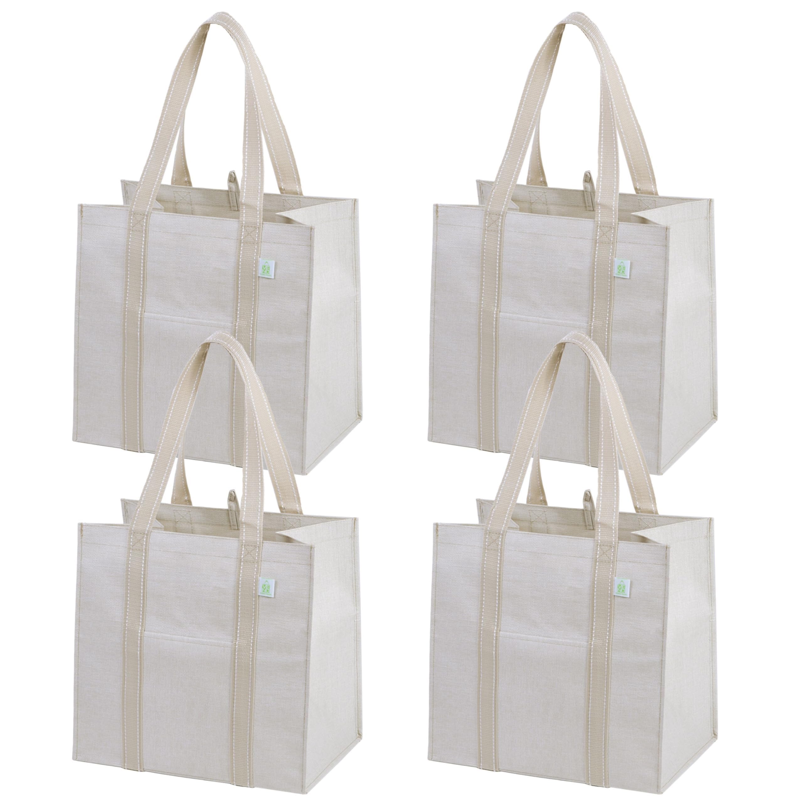 veno 4-pack reusable bags with front pocket for quick grocery planning.