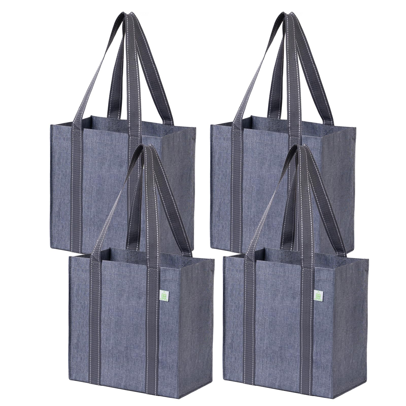 VENO four-pack reusable grocery bags with hard bottom for upright loading