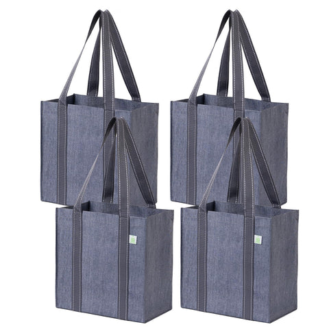 VENO four-pack reusable grocery bags with hard bottom for upright loading
