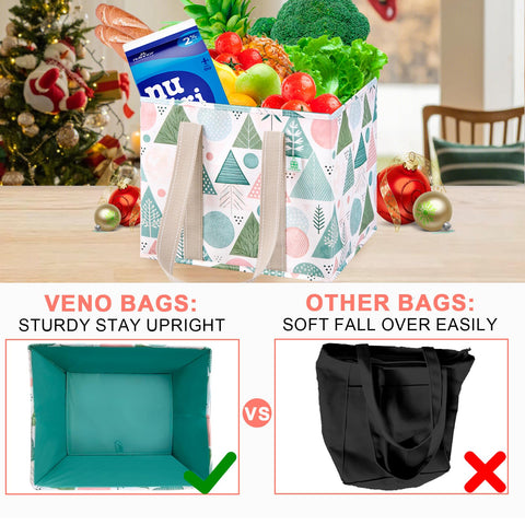 VENO pastel forest color adds festive style to grocery trips.