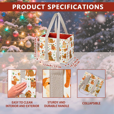 VENO Christmas bags show their hard bottom keeping groceries upright during transport.