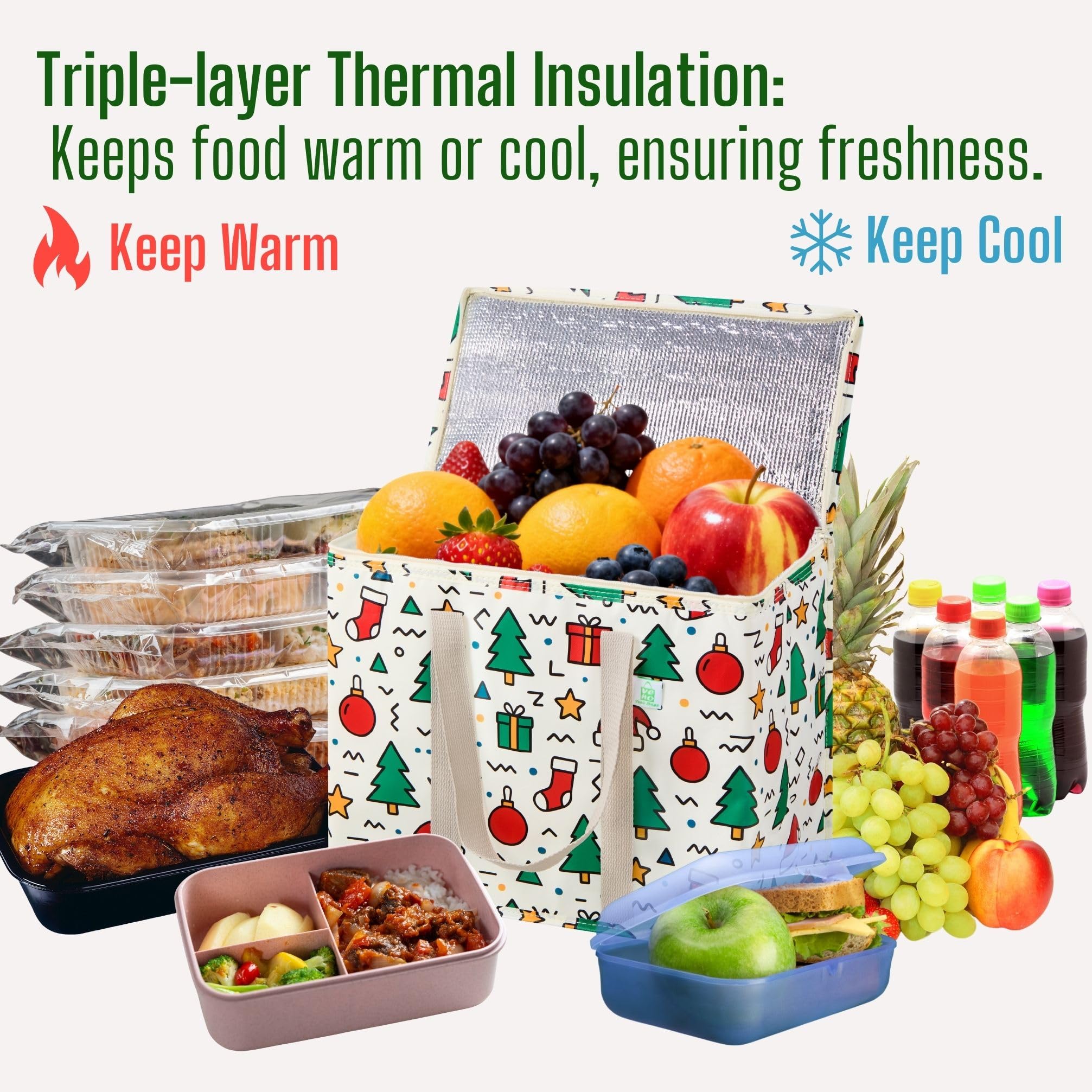 VENO Christmas cooler bag folded-flat for easy trunk storage.