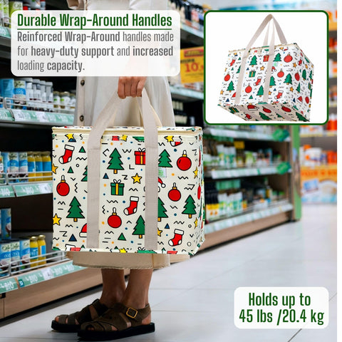 VENO Christmas cooler bag side view highlights spacious interior for trays.