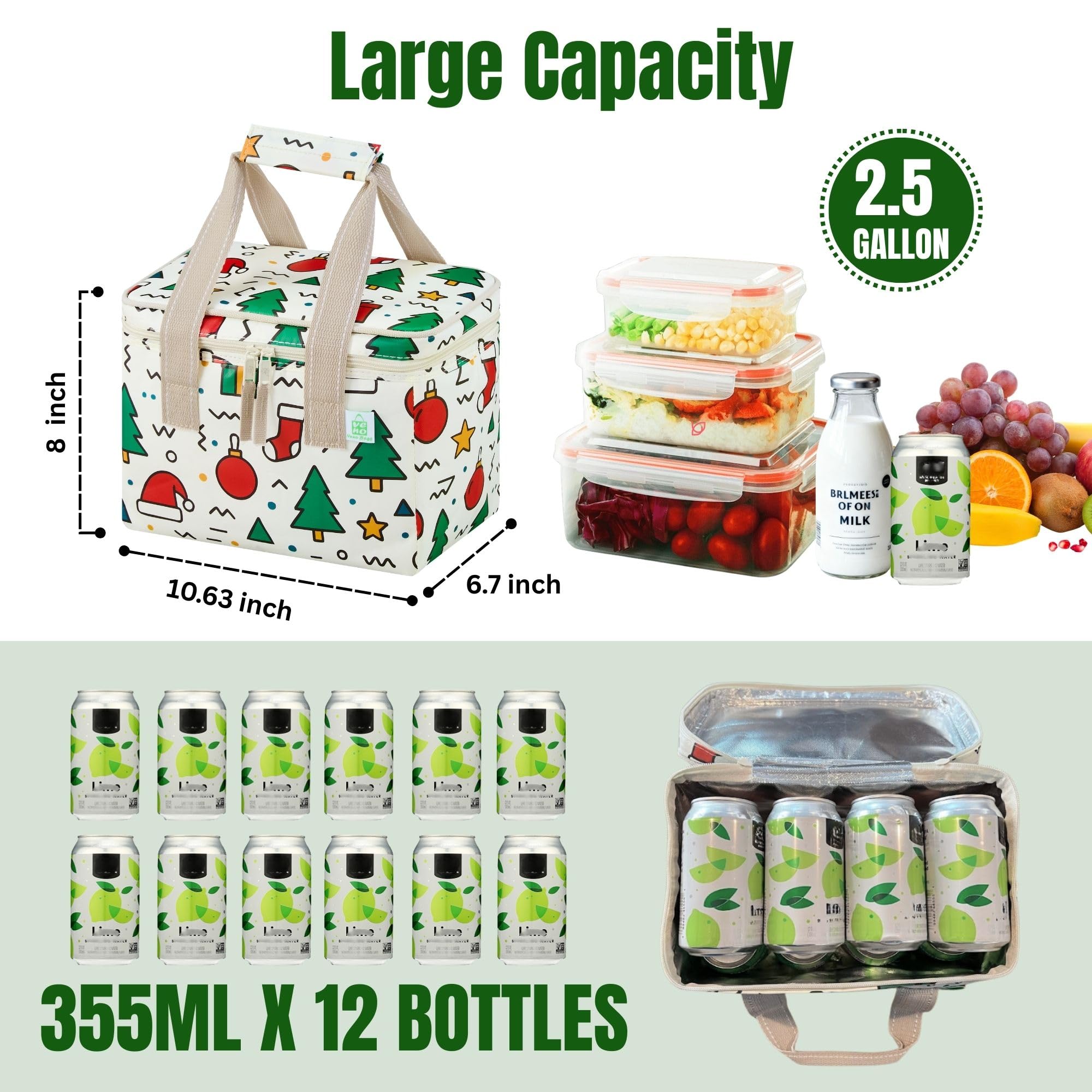 VENO lunch bag open top reveals triple-layer insulation to keep food fresh.