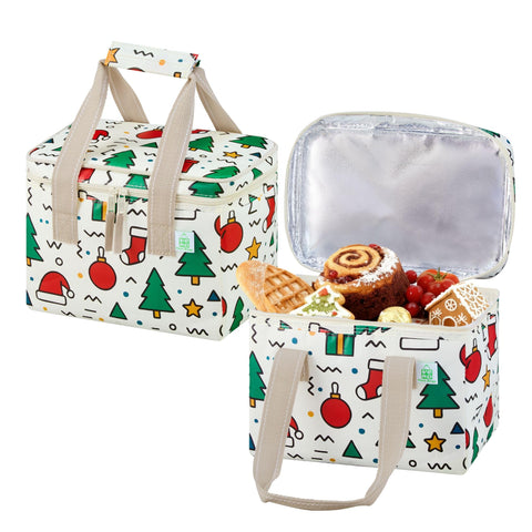 VENO Christmas insulated lunch bag with festive outer pattern for office or school meals.