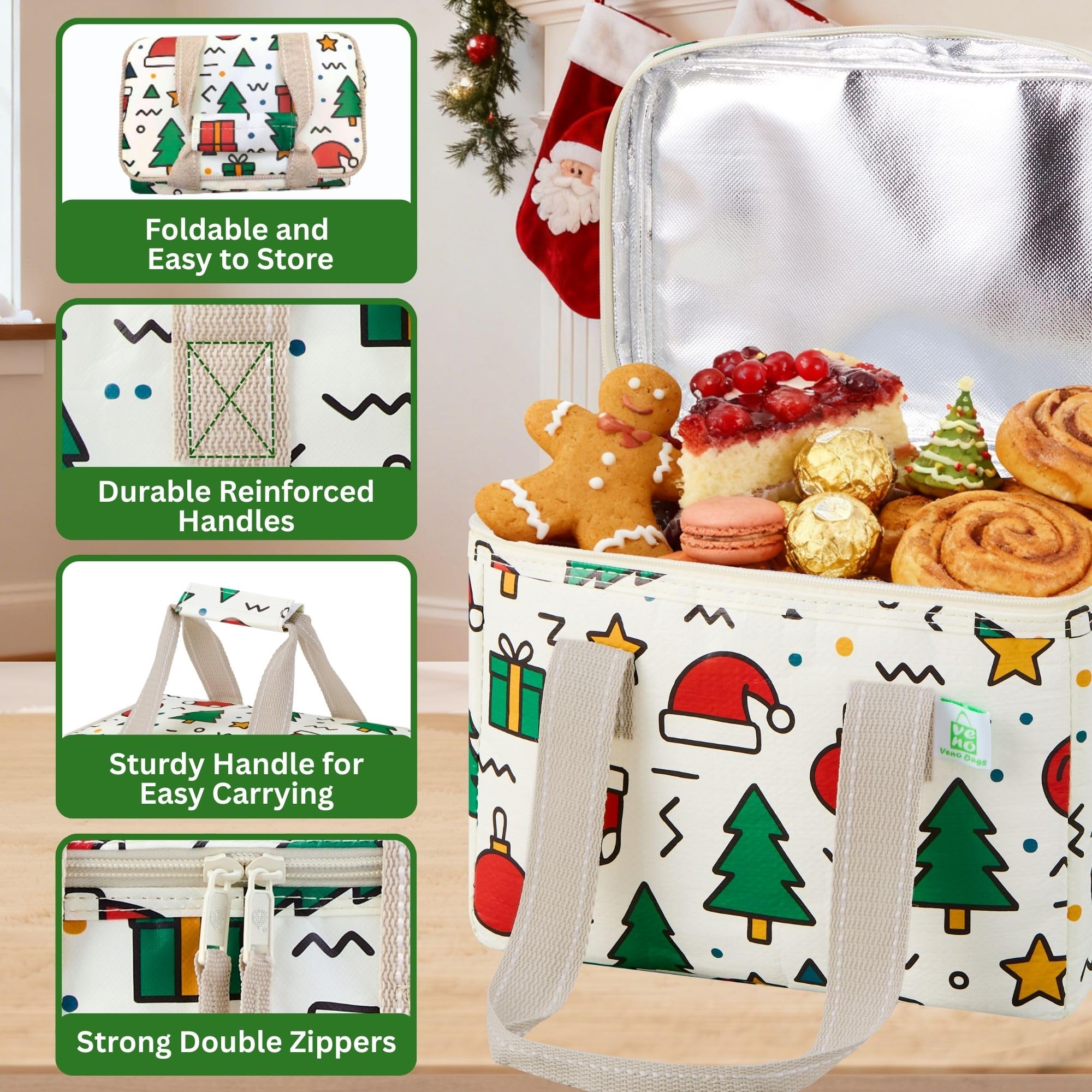 VENO reusable lunch bag fabric resists spills for grocery trips.