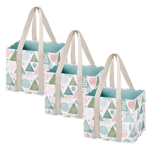 VENO Christmas reusable bags with hard-bottom keep groceries upright and secure.