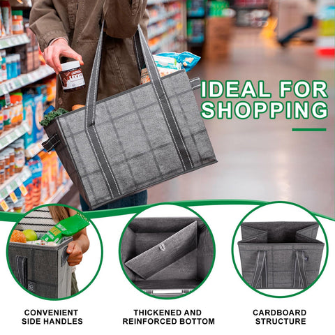 VENO extra-large tote with hard bottom keeps groceries stable during transport.