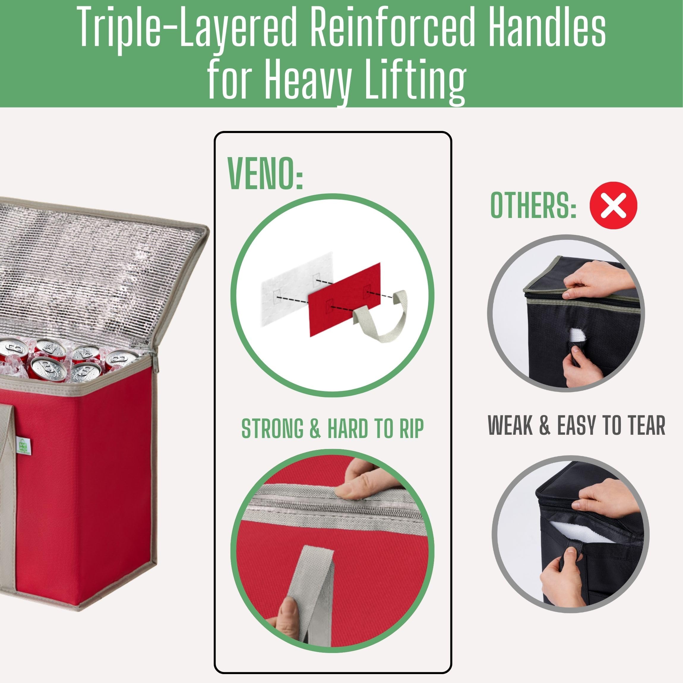 VENO flexible sides accommodate bulky items for easy packing.