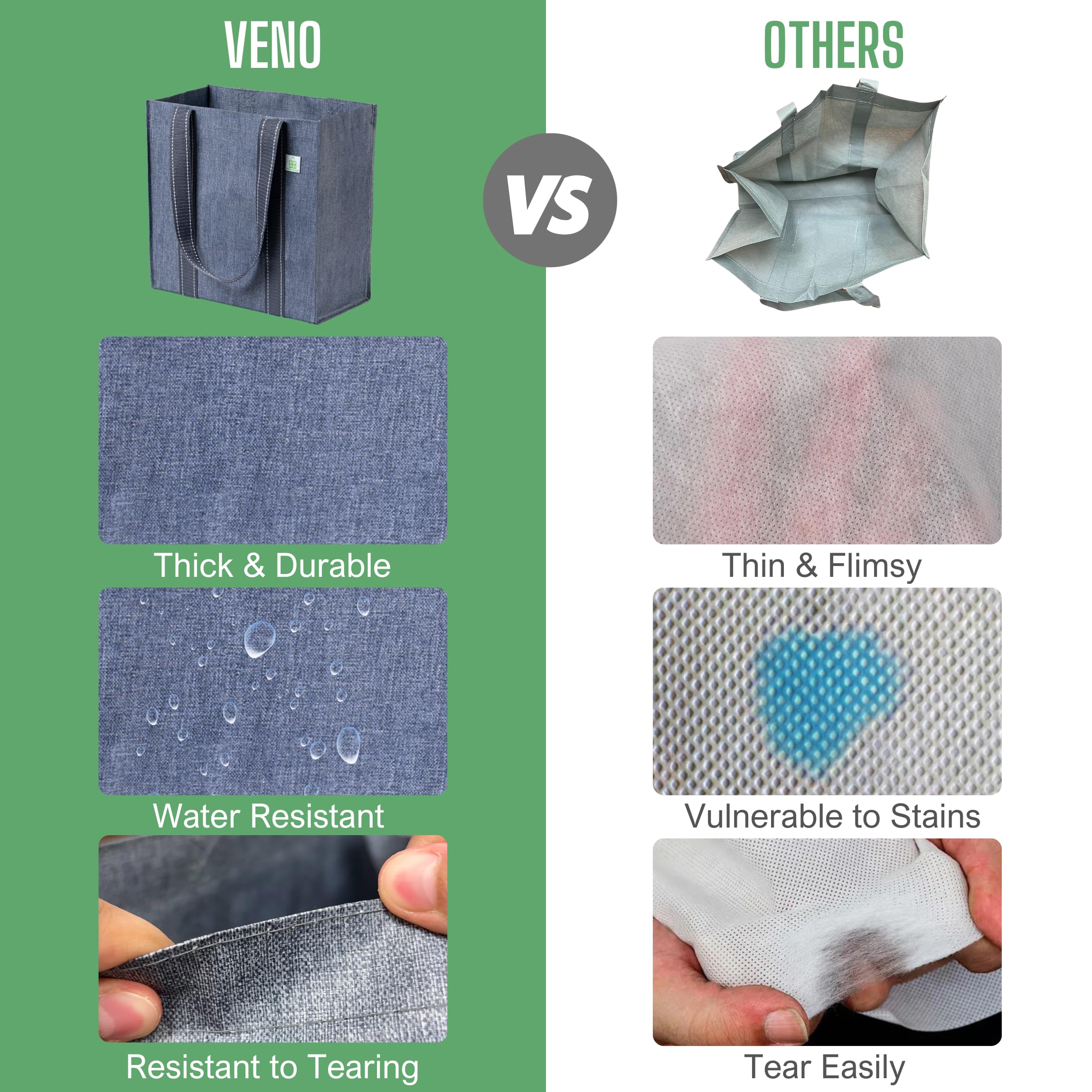VENO foldable totes saving space when stored or sorted