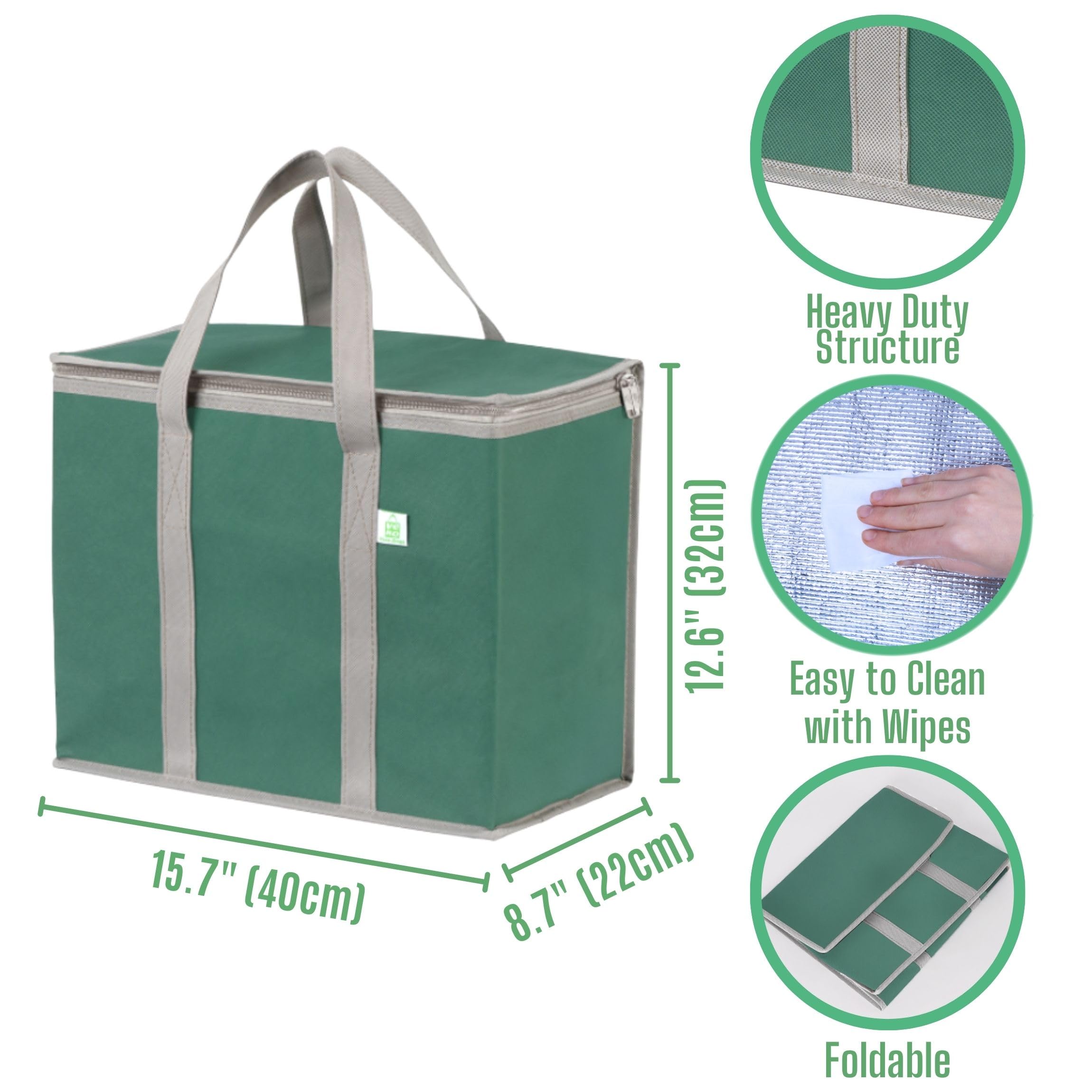 VENO insulated grocery bags in green open for groceries and quick pickups