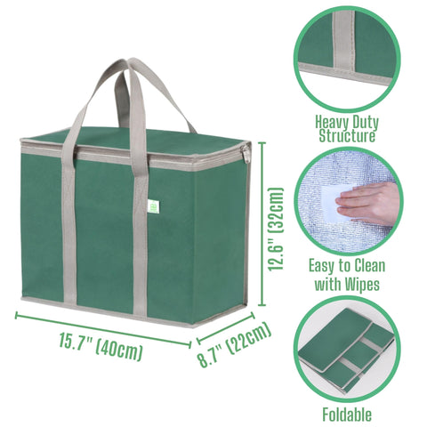 VENO insulated grocery bags in green open for groceries and quick pickups