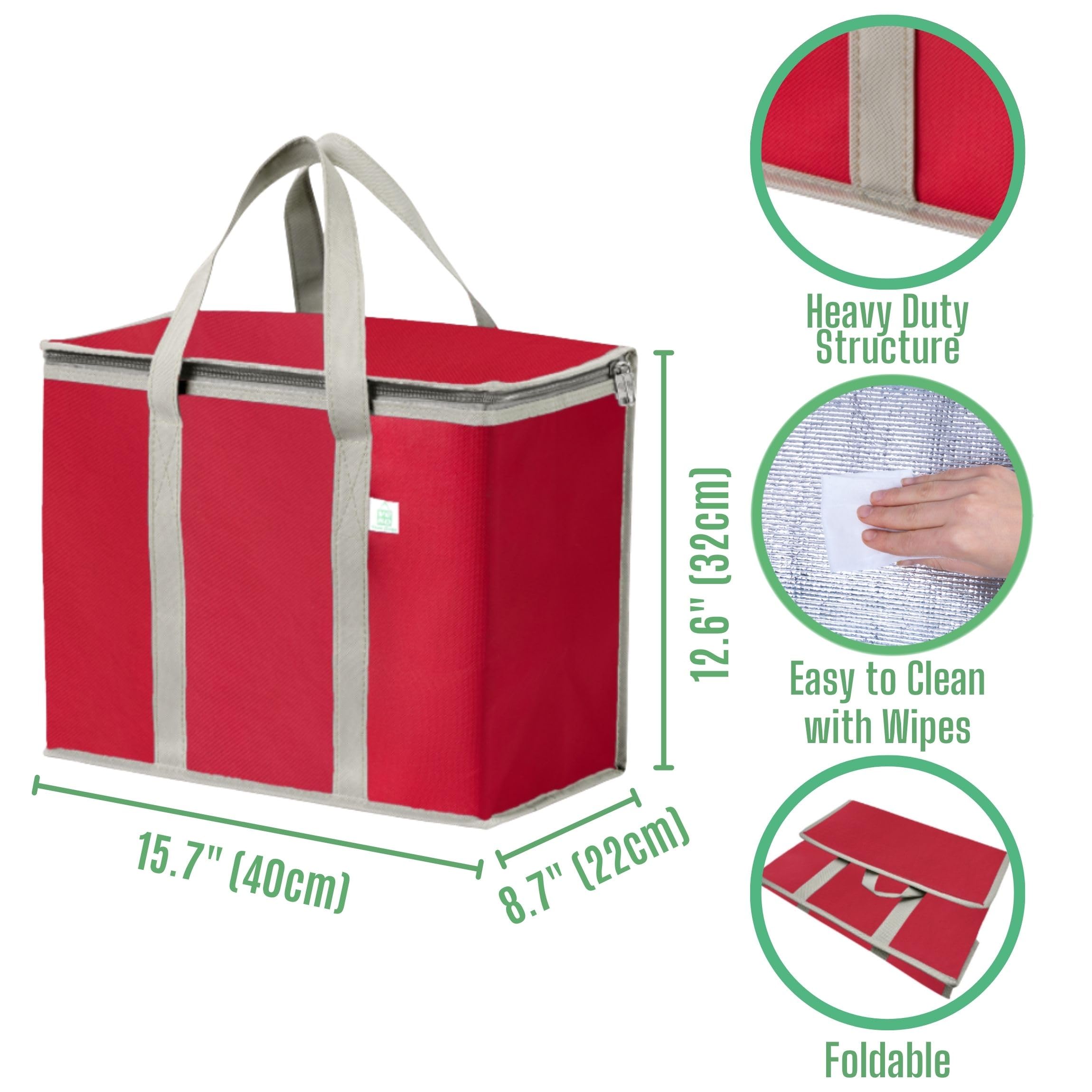 VENO insulated grocery bags red offer large capacity for groceries and deliveries.