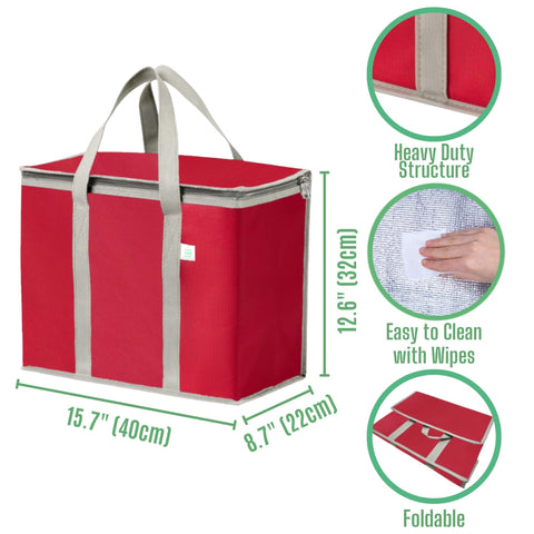 VENO insulated grocery bags red offer large capacity for groceries and deliveries.