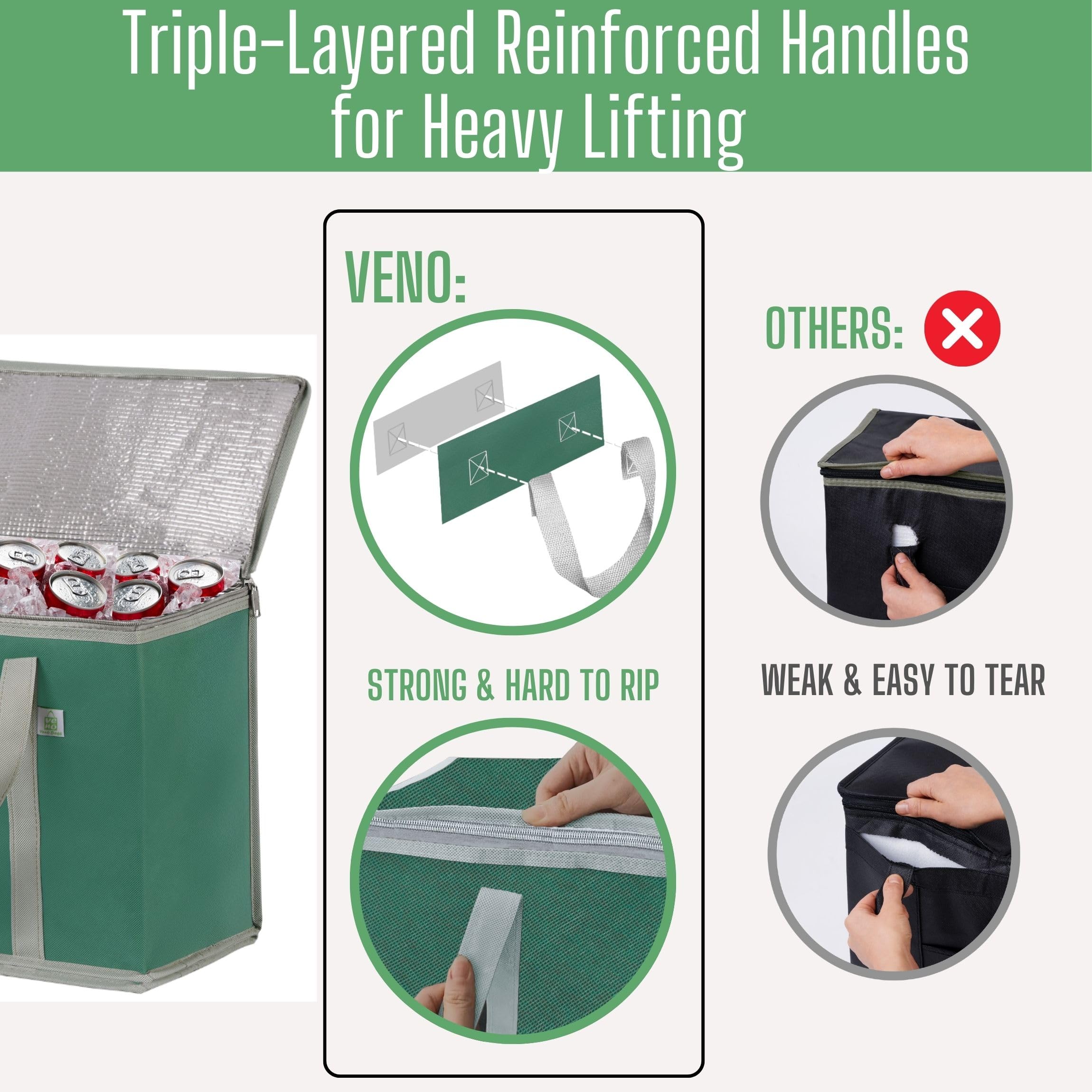 VENO spacious bag fits groceries or multiple orders for pickup and delivery