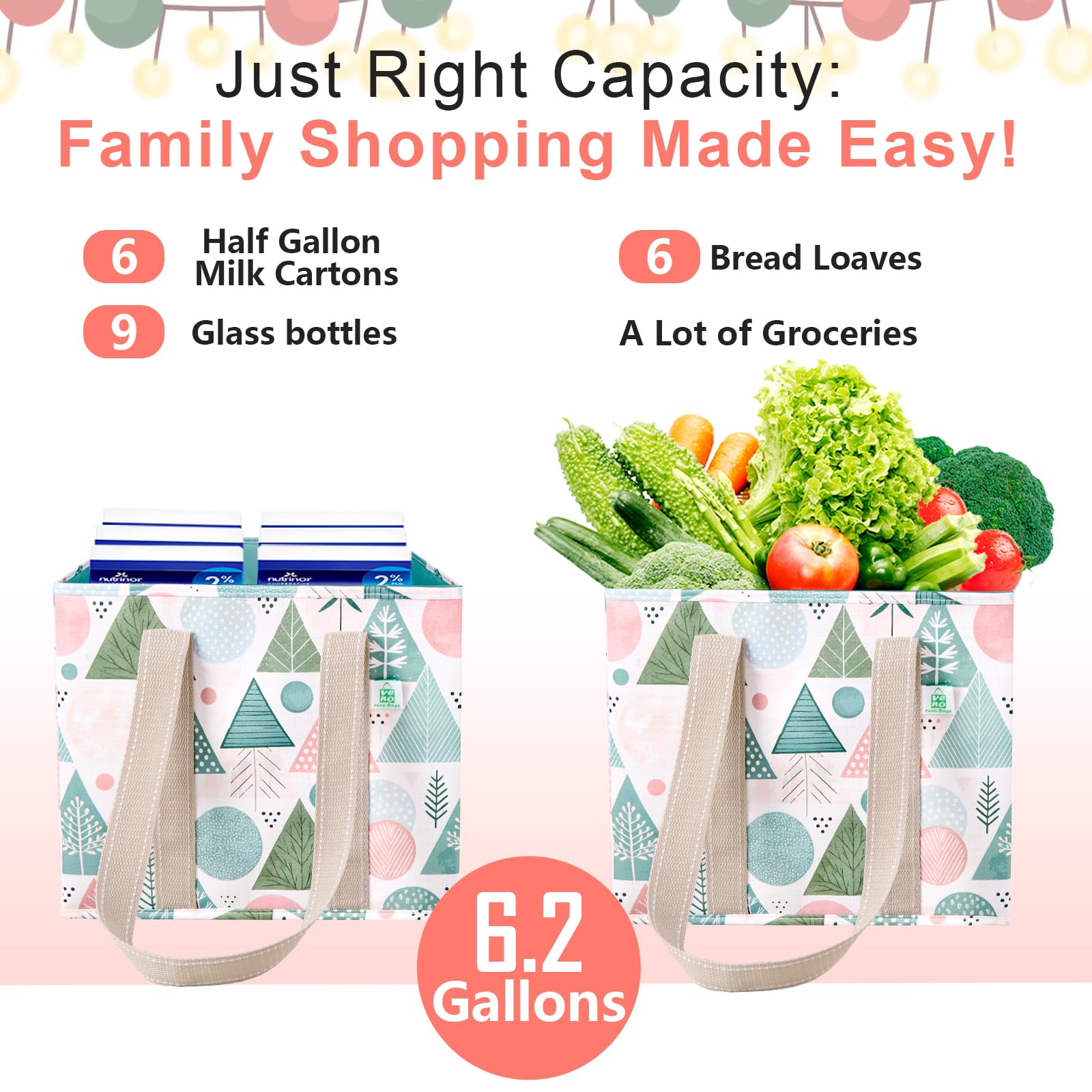 VENO spill-proof totes are easy to wipe clean after shopping.