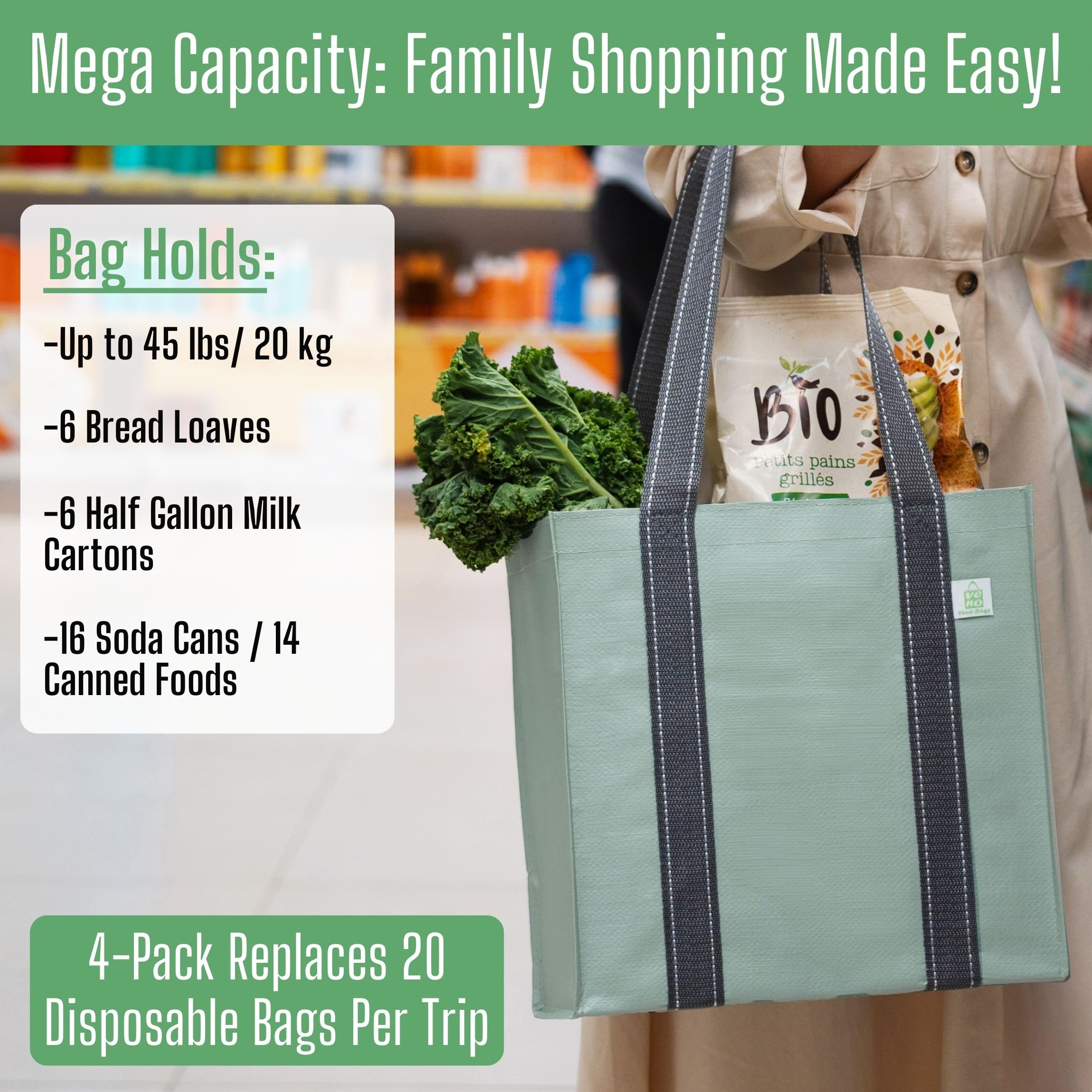 VENO sustainable stylish tote that reduces plastic while shopping.