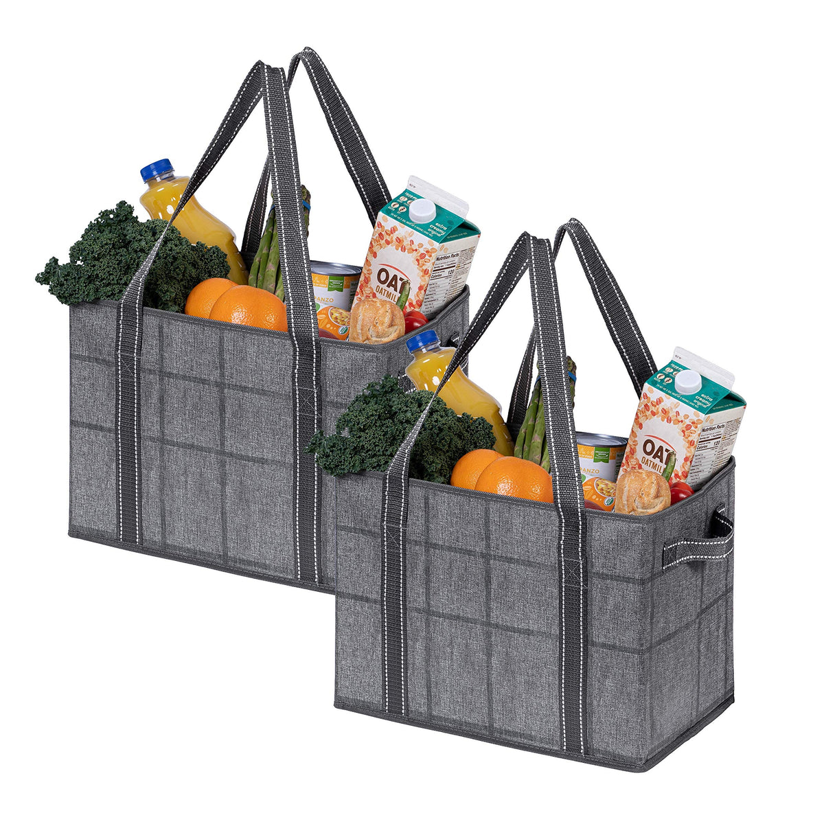 VENO two-pack 8-gallon grocery bags stand upright for easy loading.