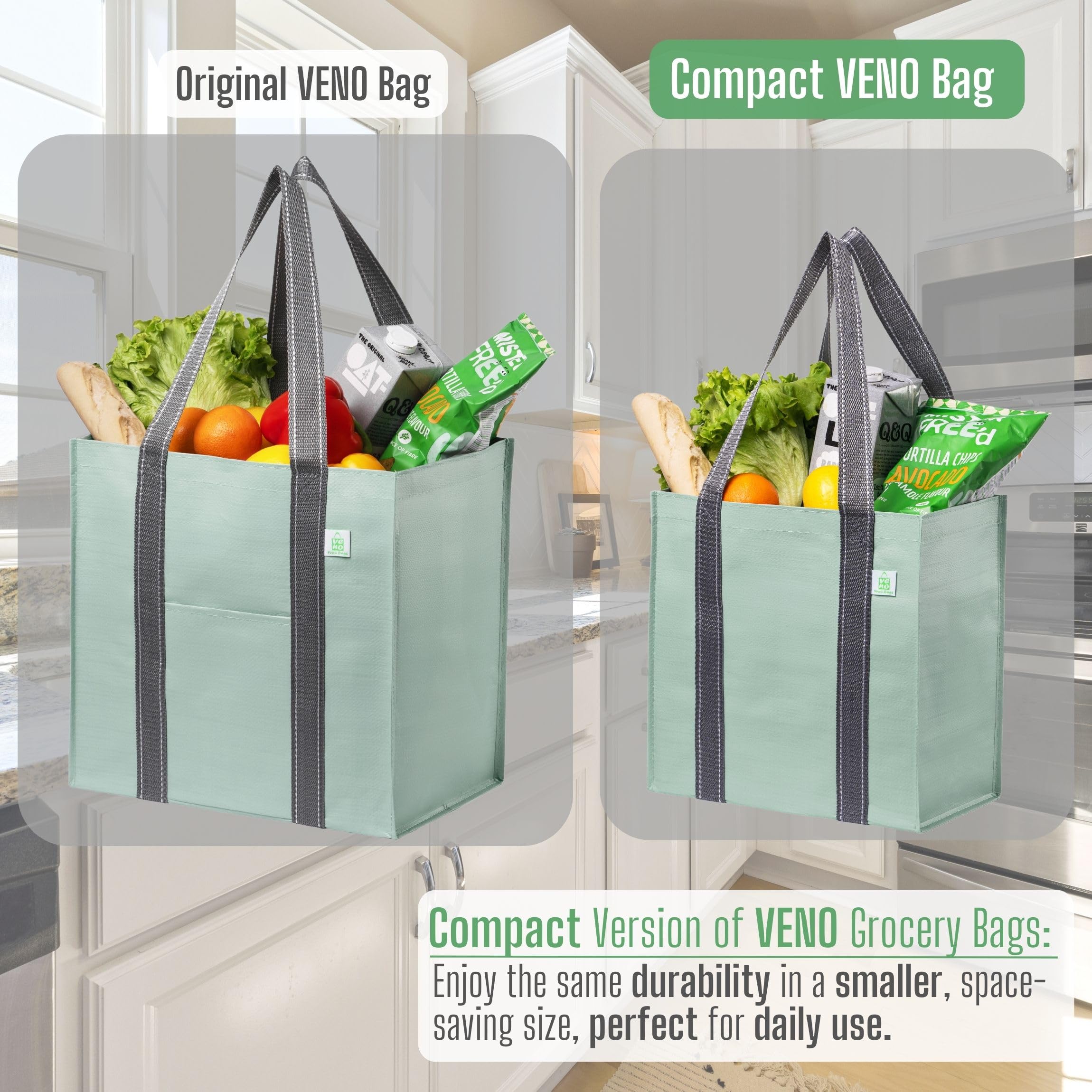 VENO water-resistant PP-woven material protects contents when bags get wet.