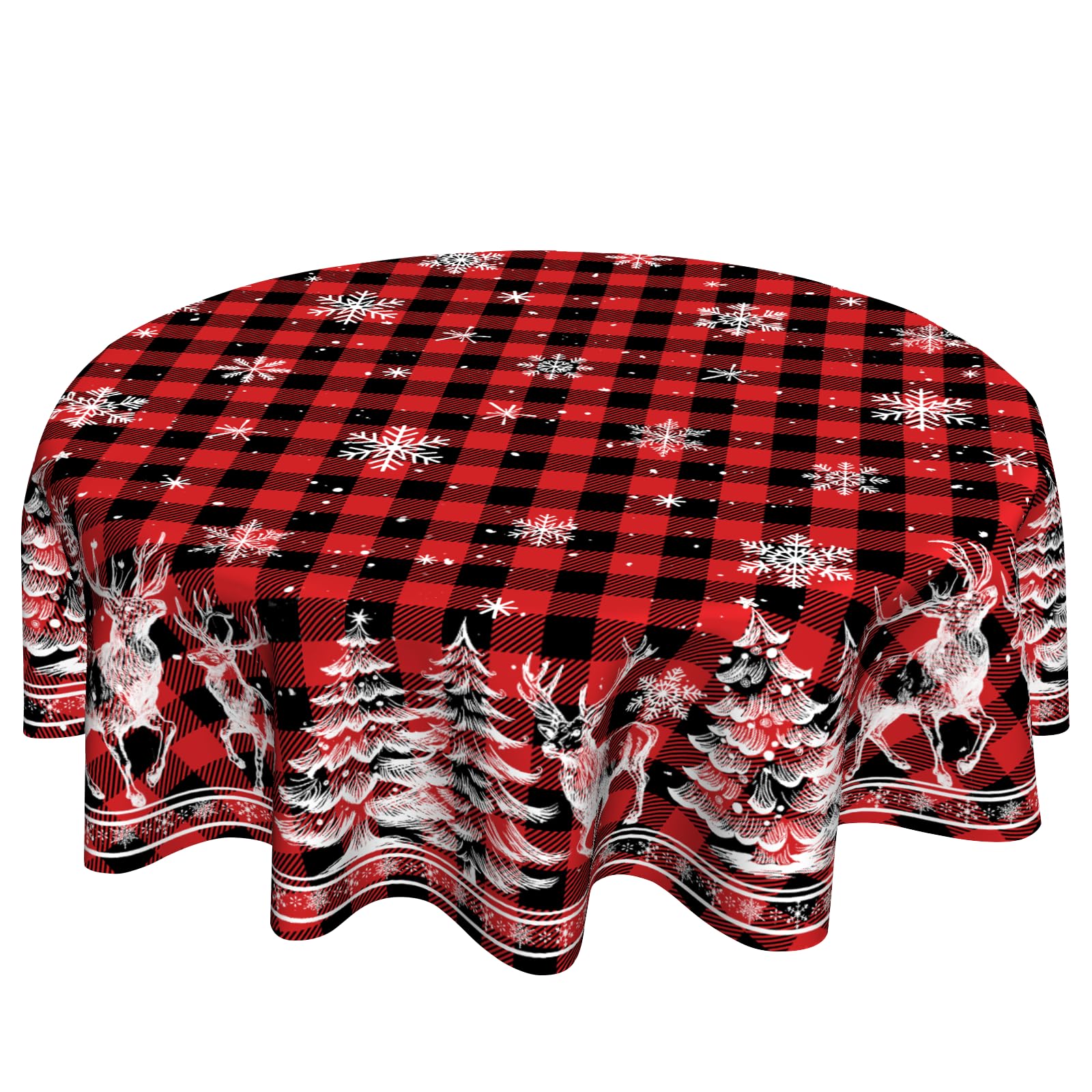VentuCoven red buffalo plaid round tablecloth adds festive warmth to your dining setup.