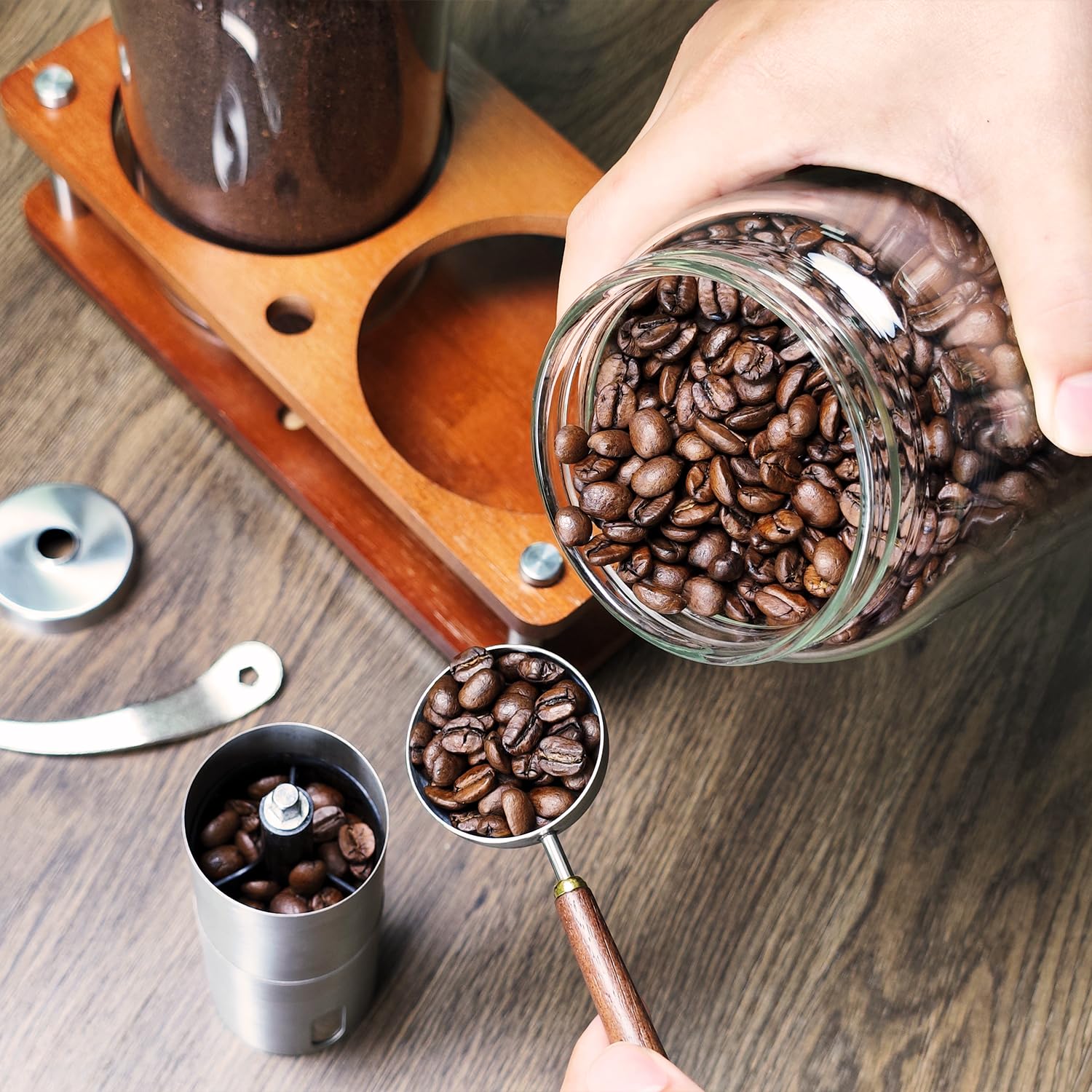 Venuekkuri bamboo shelf keeps jars stable and stylish on any counter.