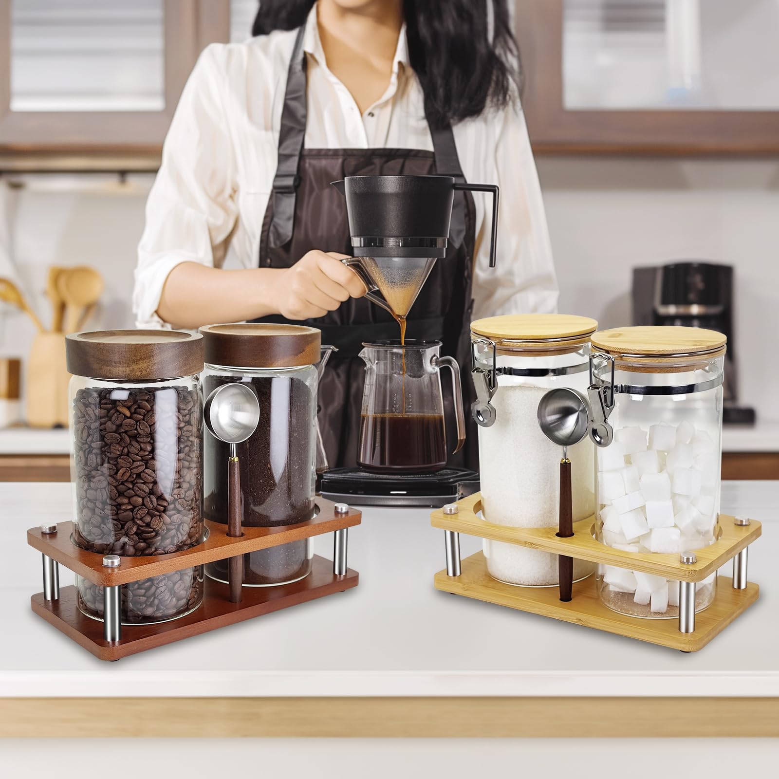 Venuekkuri jars with four rubber mats prevent sliding on countertops.