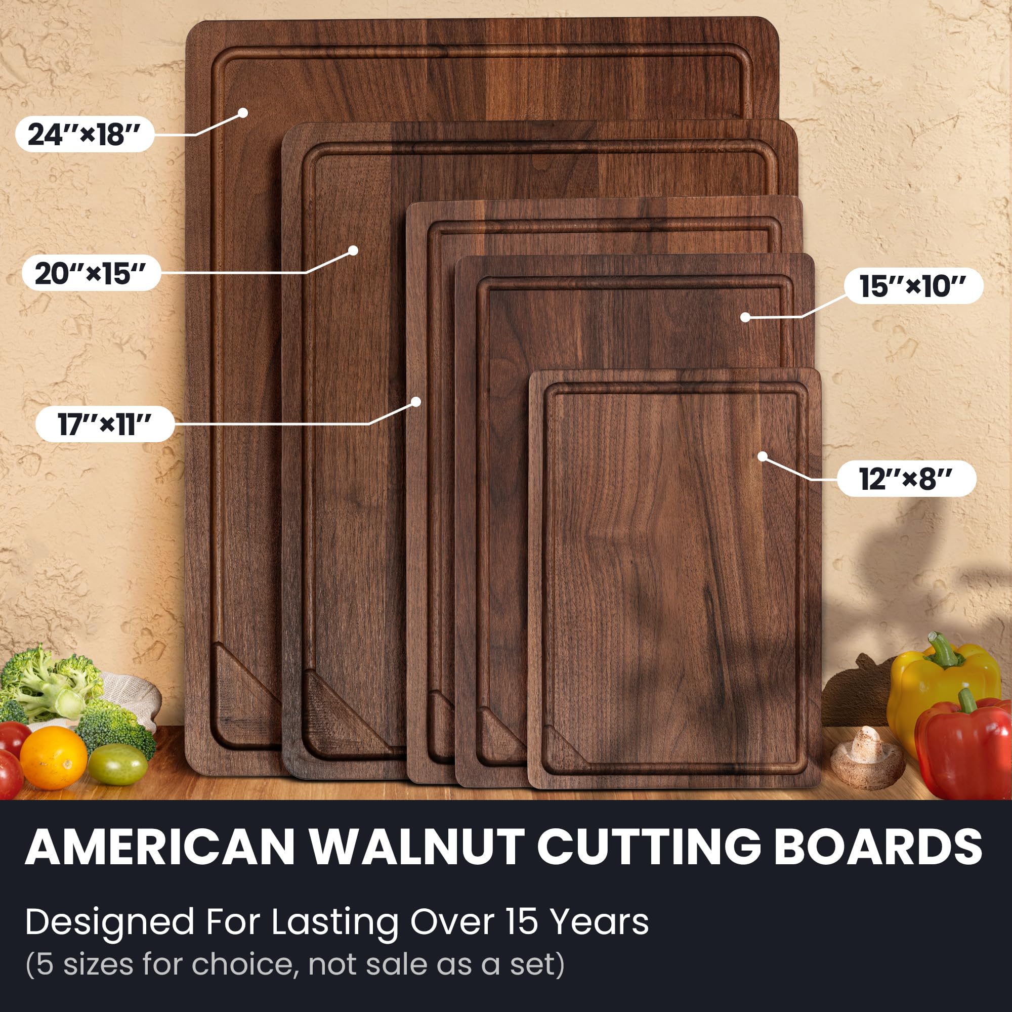 Venusmiles walnut cutting board measures 17x11x0.8 inches for roomy prep