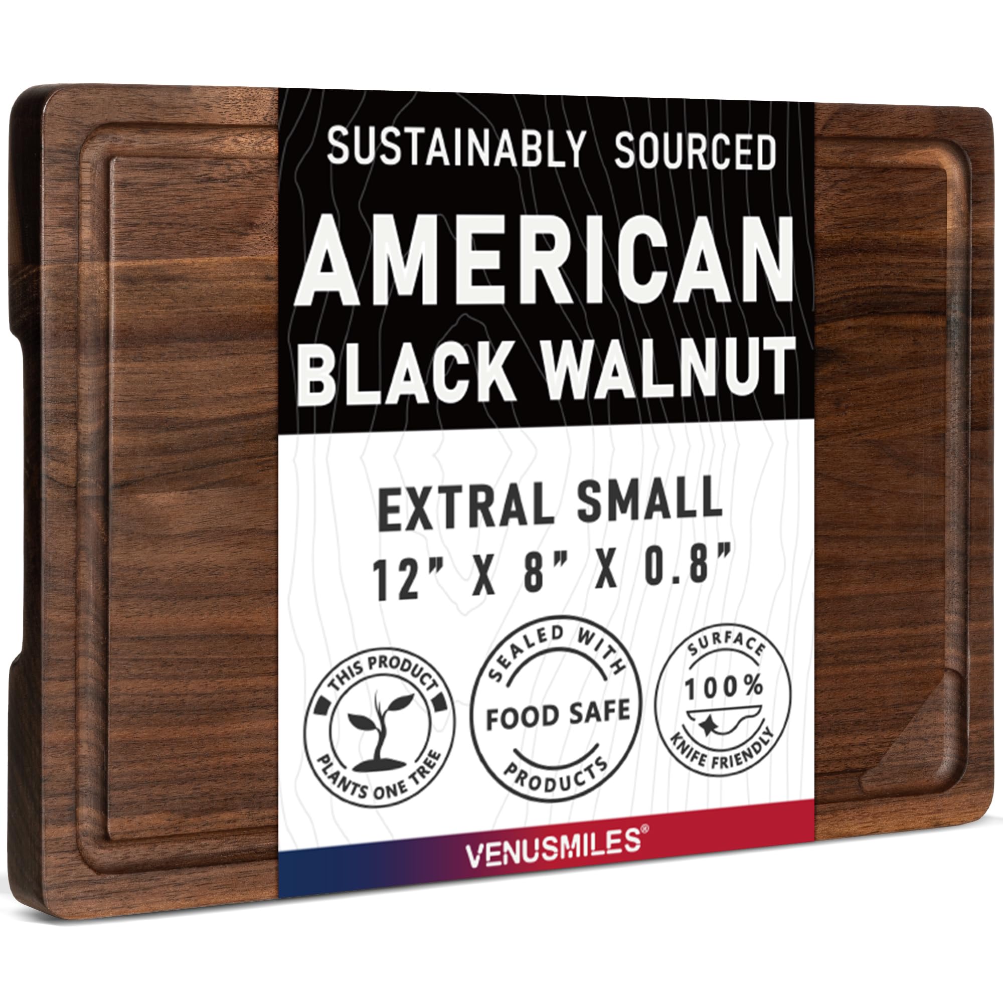 Venusmiles walnut cutting board with deep juice groove for mess-free prep