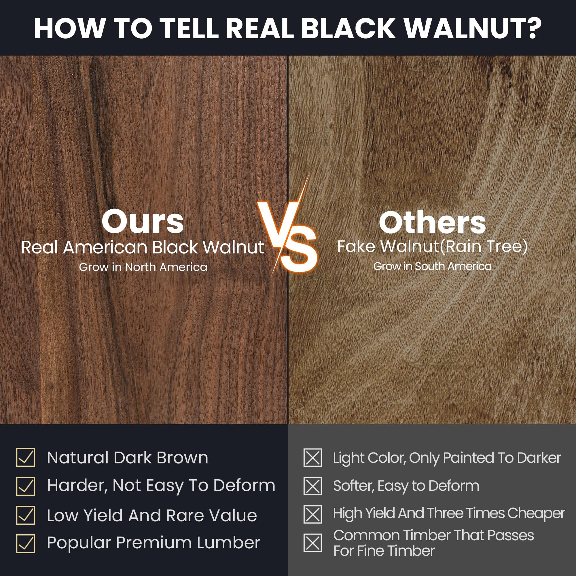 Venusmiles walnut cutting board made from North American walnut with rich grain