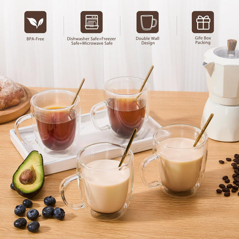 VENVENWEAVS clear borosilicate glass displays latte art and foam.