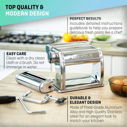 VeoHome hand crank operation lets you feel tangible control while making fresh pasta