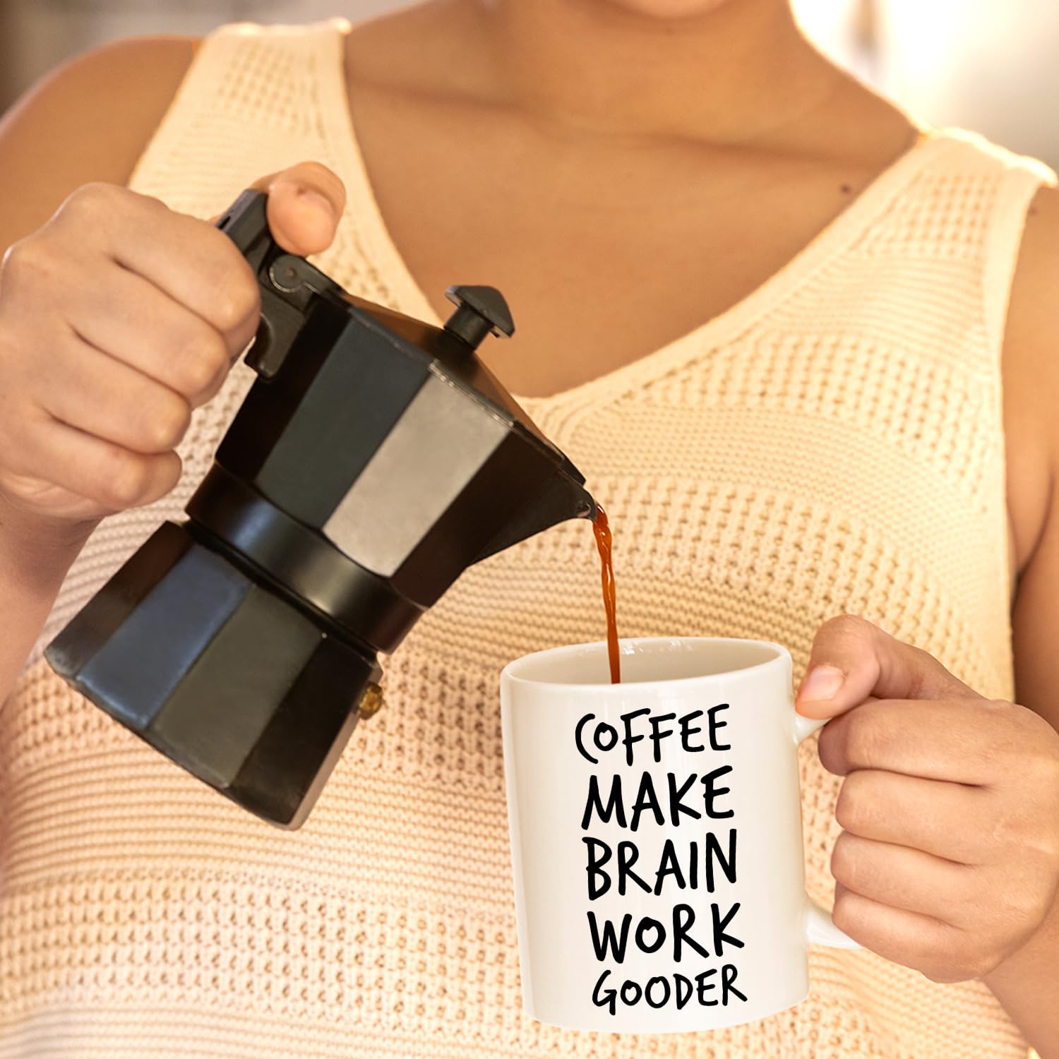 Veracco mug shows a double-sided print for playful messages from either side.