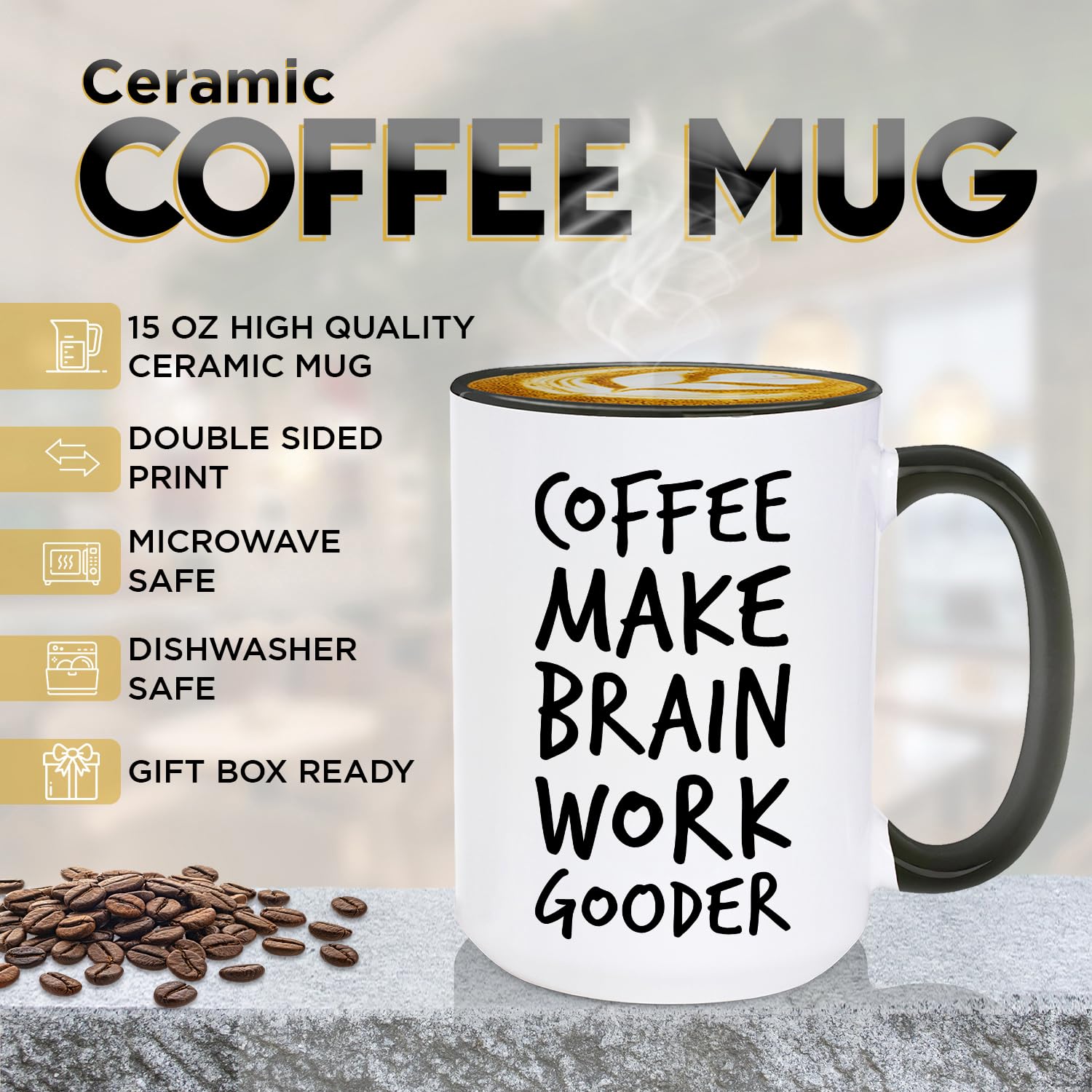 Veracco mug available in 11 or 15 oz sizes for caffeine needs.