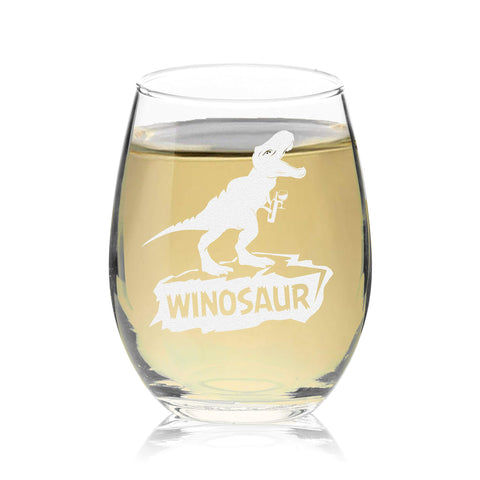 Veracco Winosaur stemless wine glass engraving highlights elegance and durability for everyday use.