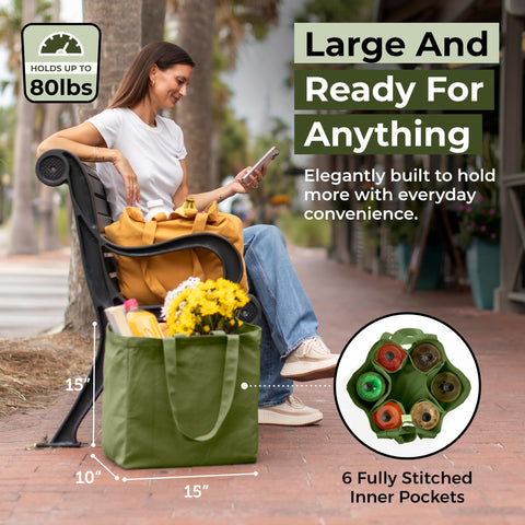 VeraMia 80lbs capacity tote ideal for heavy groceries or farmers market hauls