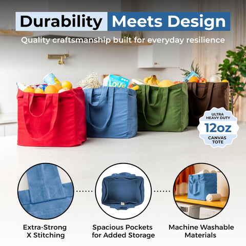 VeraMia tote holds up to 80 lbs for groceries and market hauls.