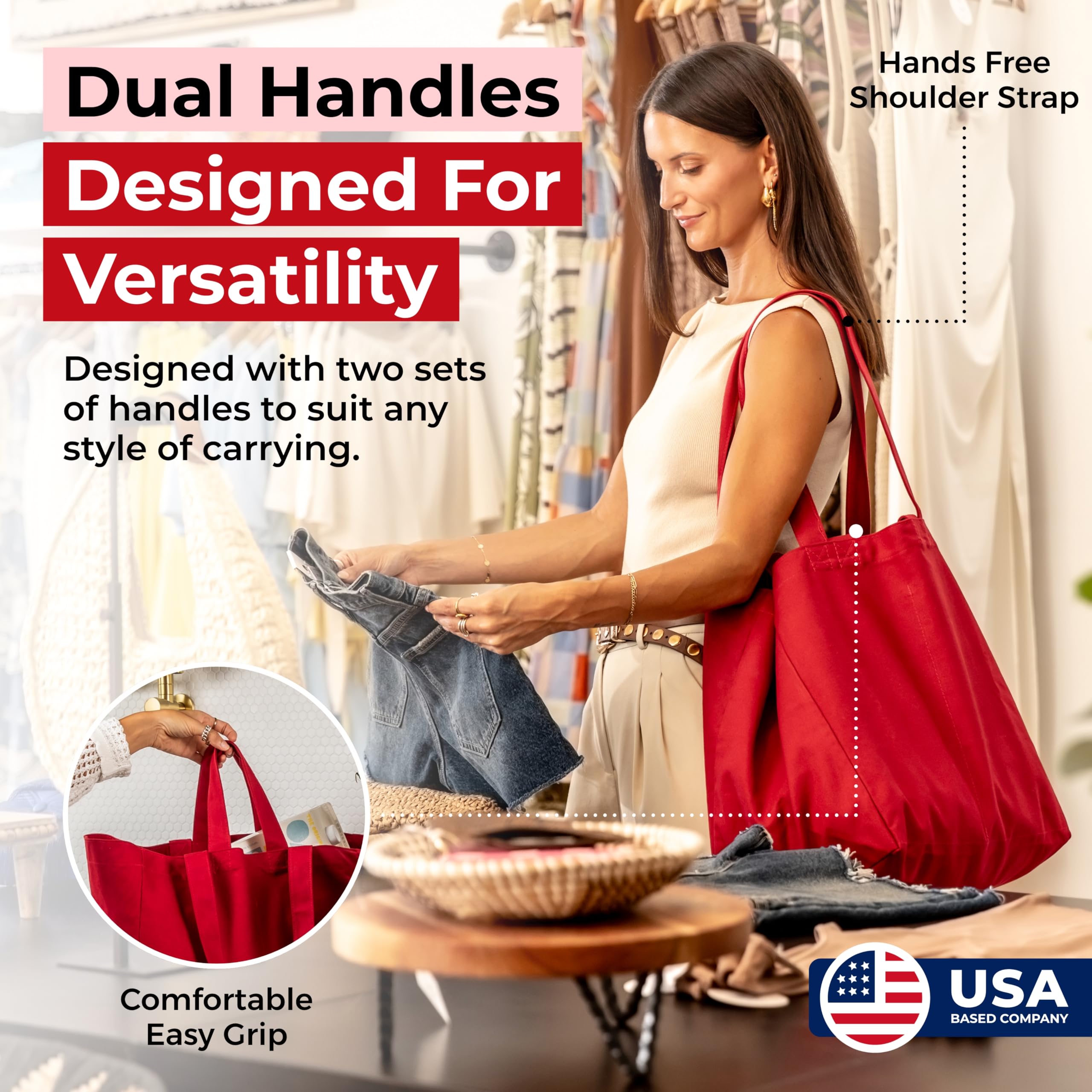 VeraMia canvas grocery bag dual handles convenient shoulder and short carry.