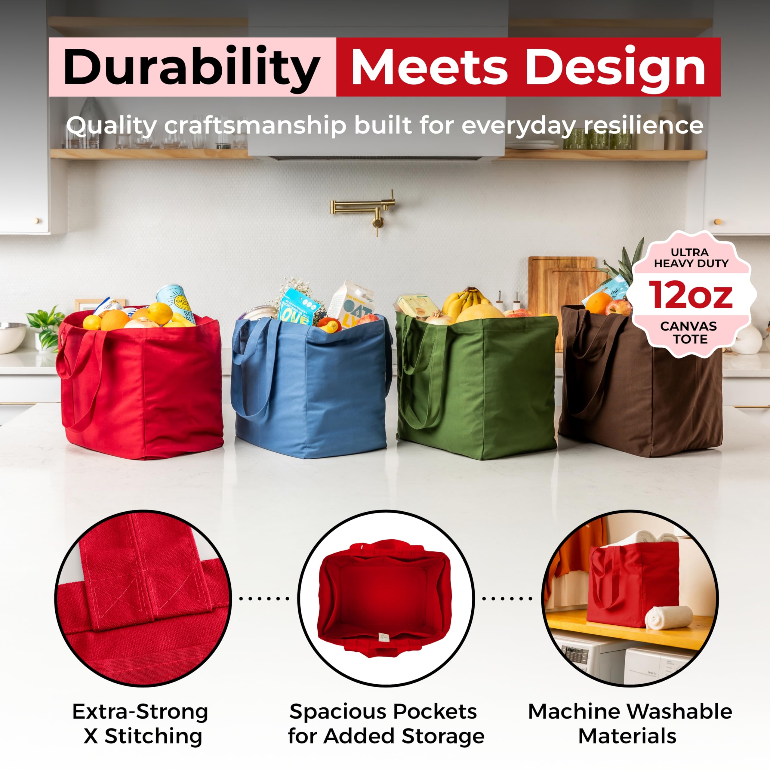 VeraMia canvas grocery bag real bottle pockets keeps beverages organized.
