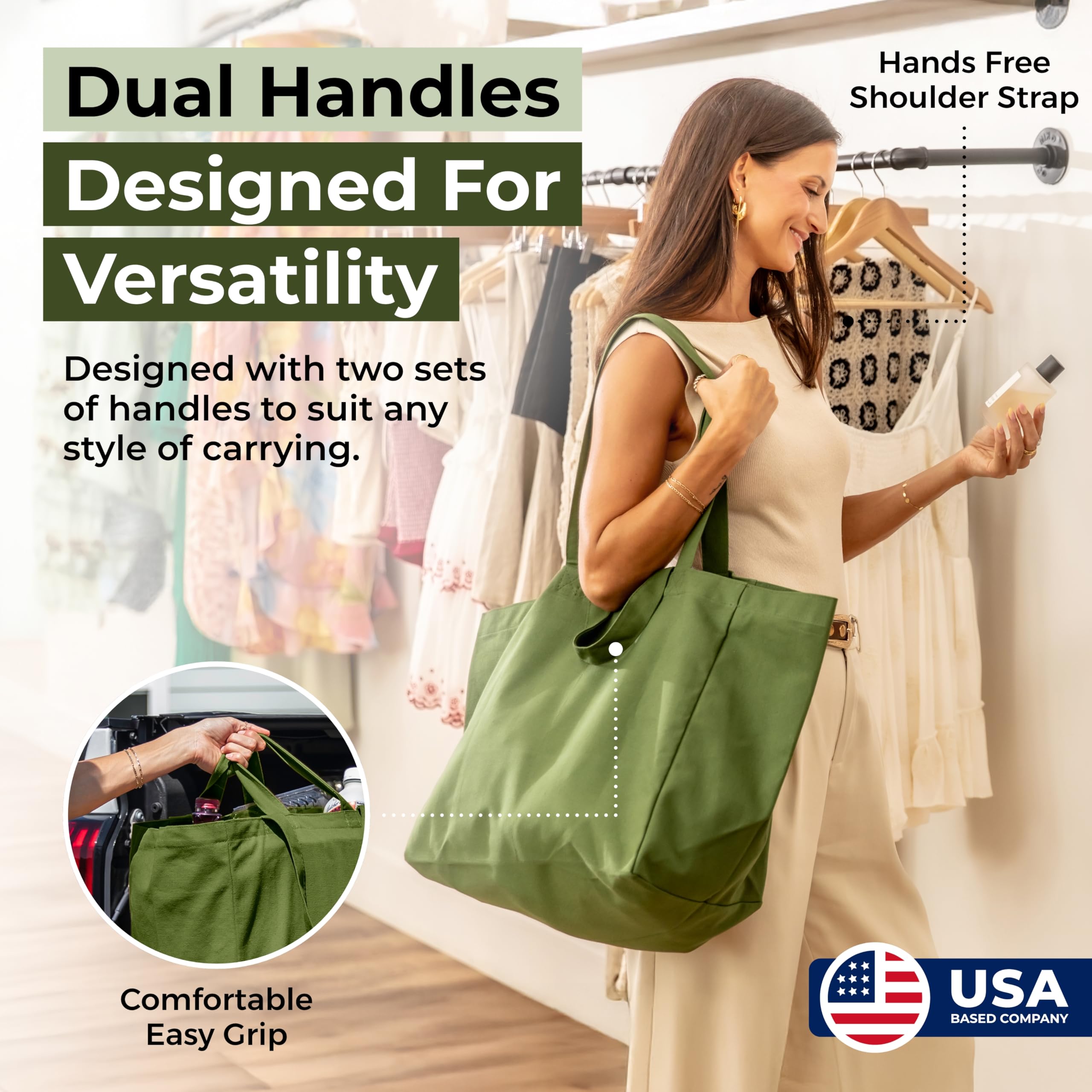 VeraMia dual-handles grocery bag for comfortable carry and versatile use