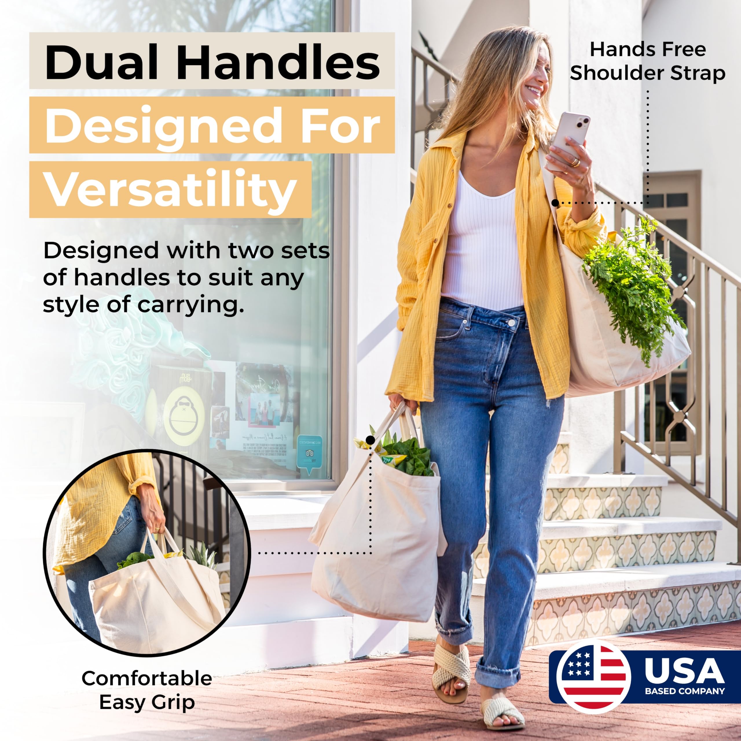 VeraMia dual-handle tote offers comfortable carrying for long shopping trips