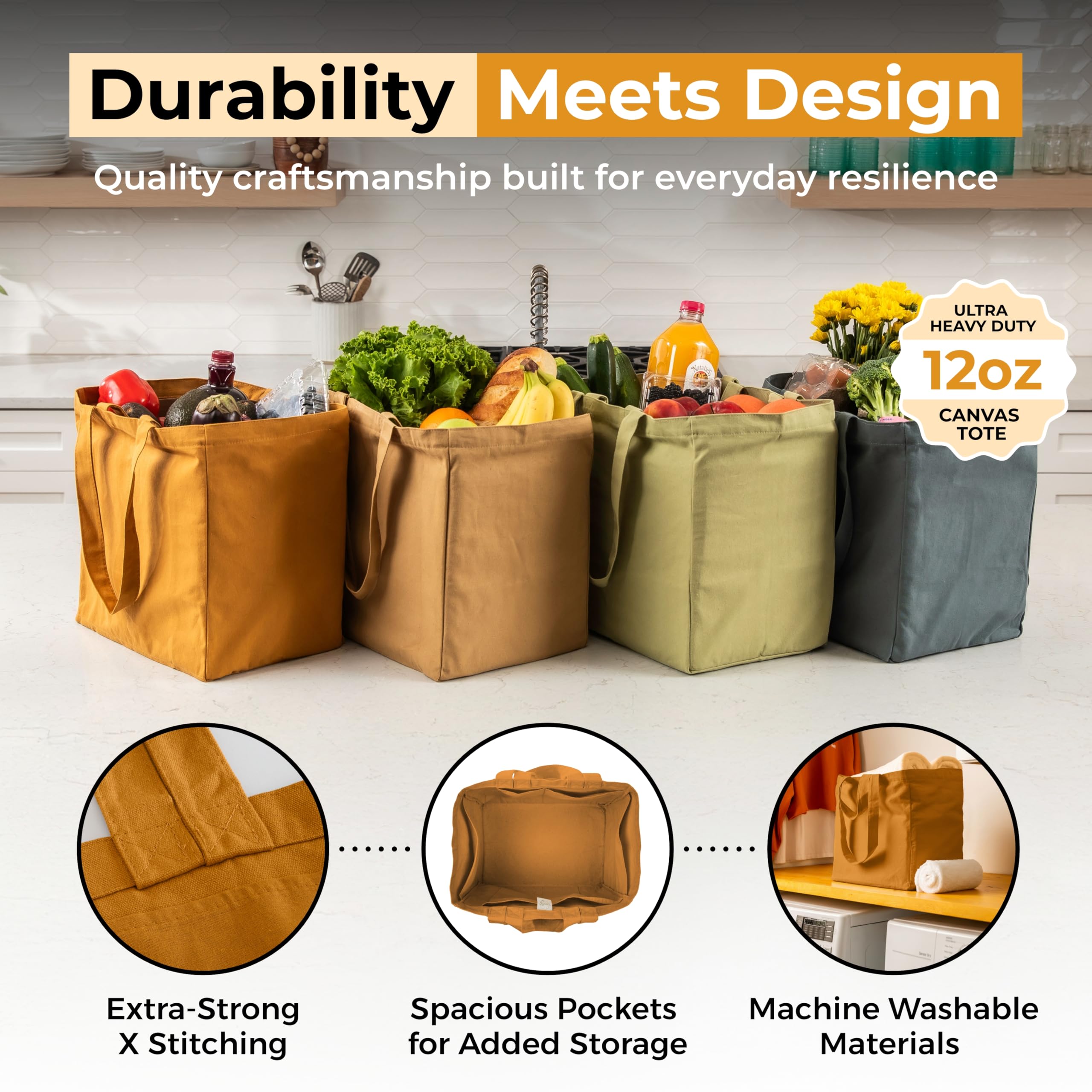 VeraMia heavy-duty canvas tote demonstrates 80 lb load capacity