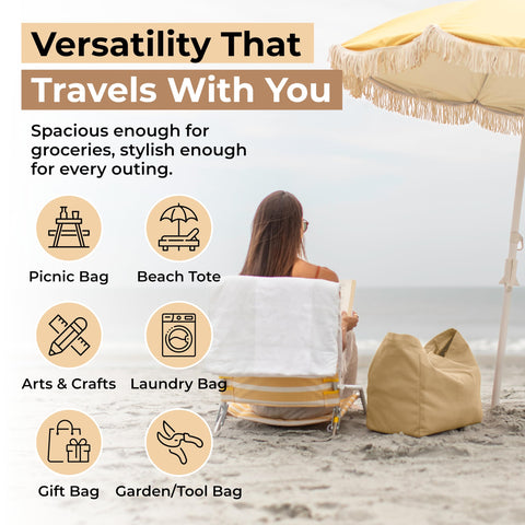 Heavy-duty 12oz canvas construction provides durable shopping bags