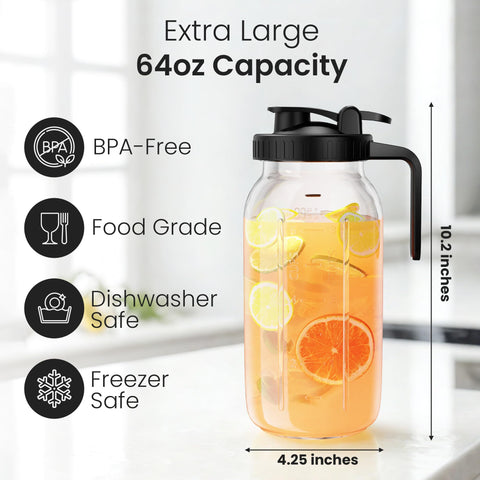 Veri Beond airtight seal mason pitcher keeps beverages fresh and spills at bay.