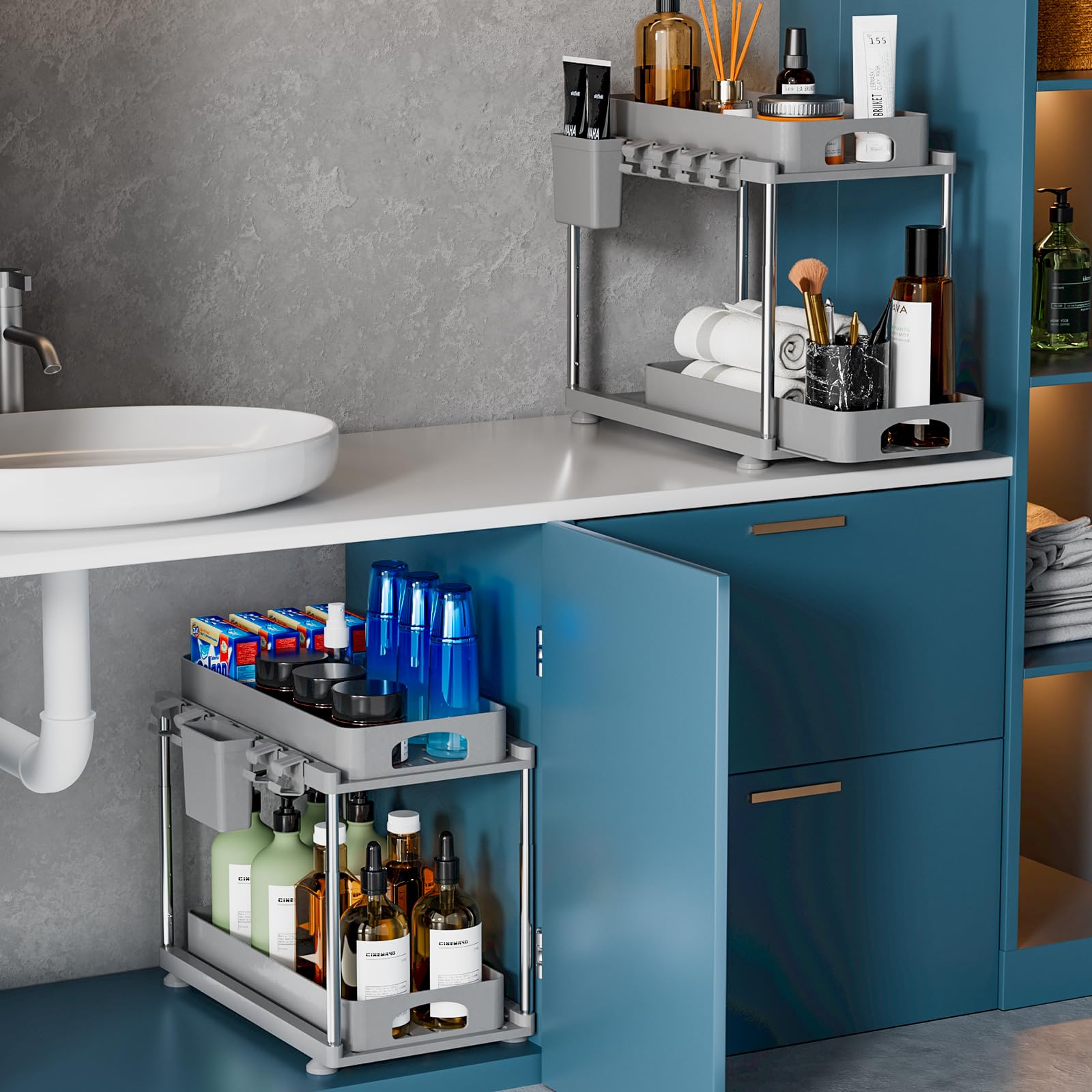 Dimensions 15.35W x 8.66D x 13.19-17.05H VERIFOST gray organizer.