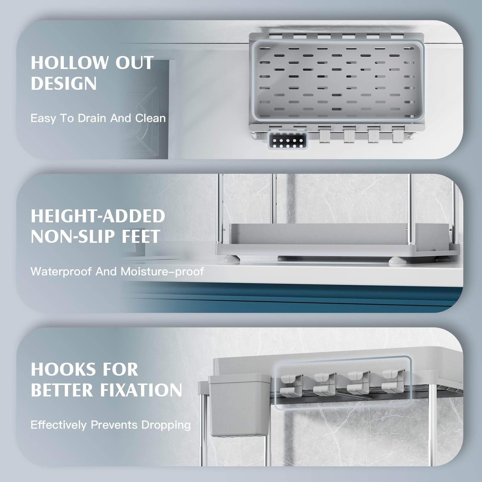 Easy to assemble VERIFOST under-sink organizer in gray.