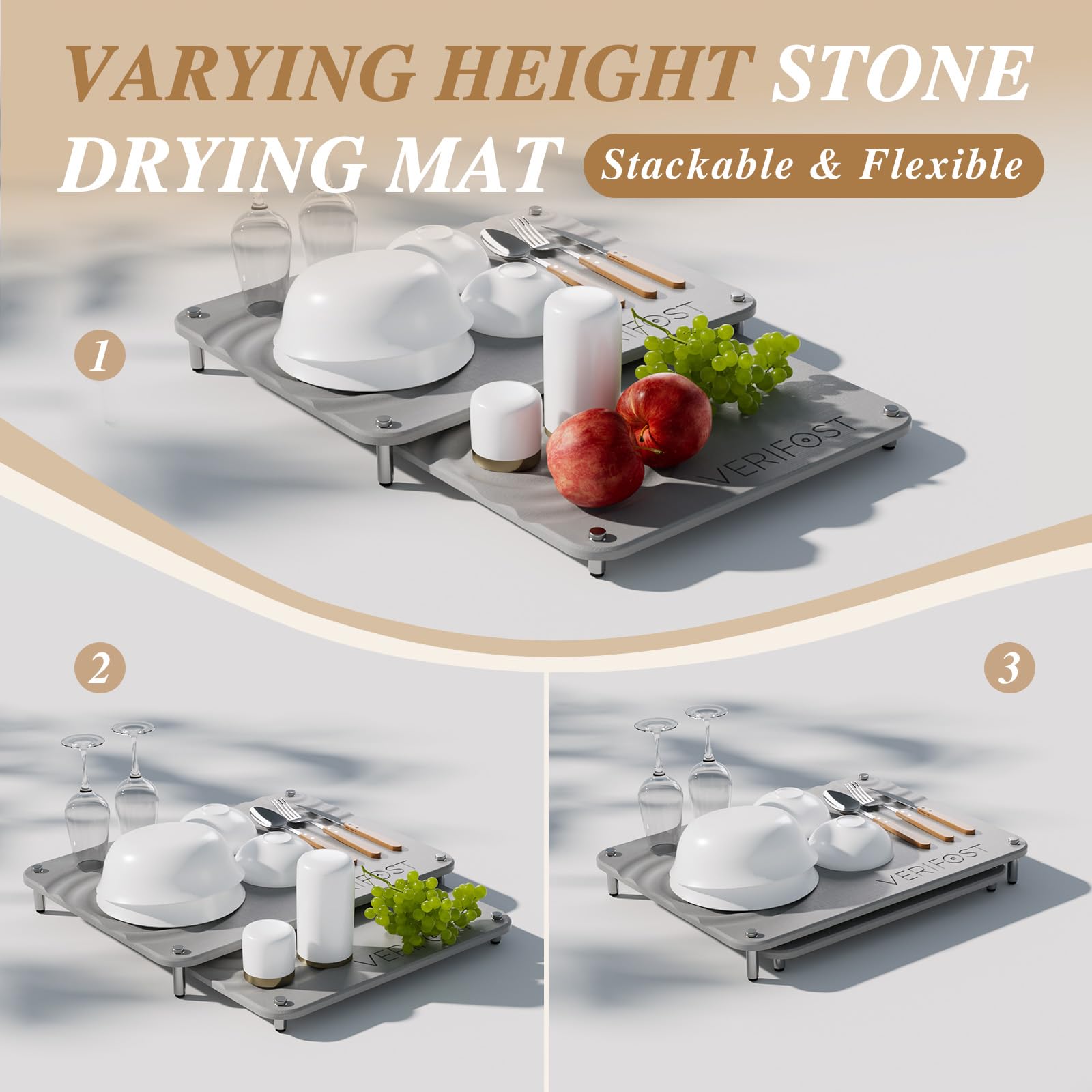VERIFOST Pearl White 2PCS Drying Stone nesting design extends counter space