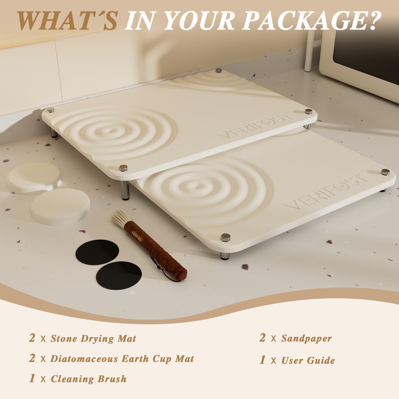 VERIFOST Pearl White 2PCS Drying Stone ideal kitchen counter mat for quick drying
