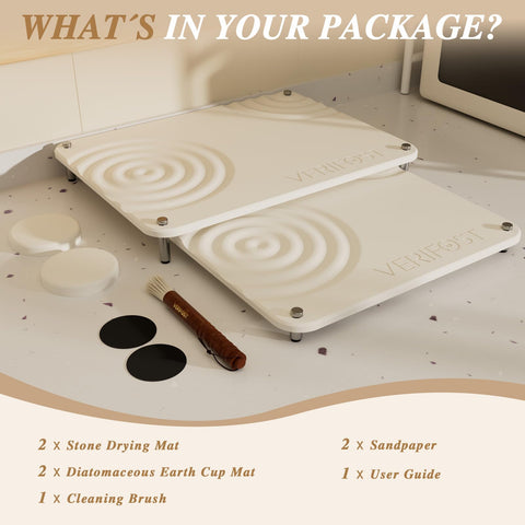 VERIFOST Pearl White 2PCS Drying Stone ideal kitchen counter mat for quick drying