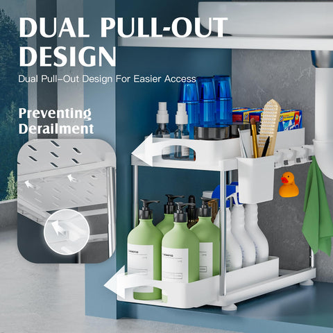 Height-adjustable VERIFOST organizer fits different cabinet heights and depths.