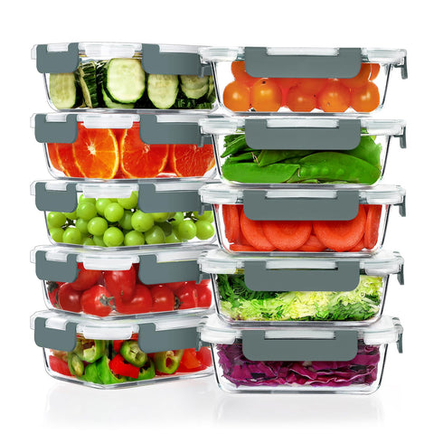 VERONES 10-pack 22oz glass lunch containers for meal prep and on-the-go meals.